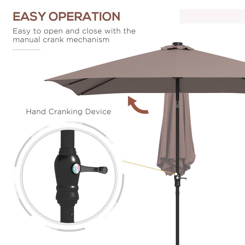 Outsunny 9'x7' Solar Umbrella,LED Lighted Patio Umbrella for Table or Base with Tilt & Crank Outdoor Umbrella for Garden