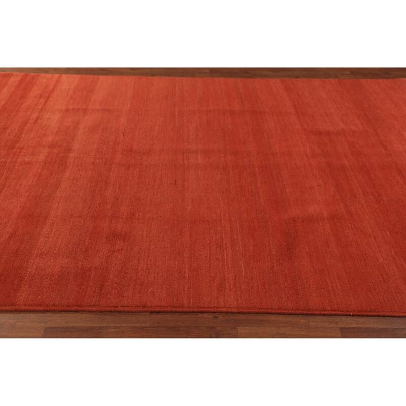 Striped Orange Gabbeh Modern Area Rug Hand-Knotted Wool Carpet - 6'6" x 9'10"