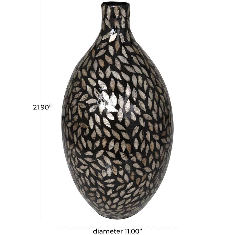 Black Mother of Pearl Shell Handmade Mosaic Floral Inspired Decorative Vase