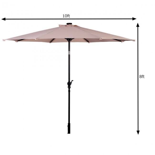 10FT Patio Solar Umbrella LED Patio Market Steel Tilt With Crank Outdoor New