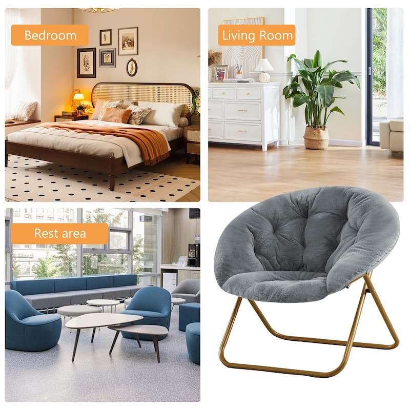 Cozy Saucer Chairs Faux Fur Living Room Reading Lounge Furniture Folding Comfy - 25.6"D x 35.8"W x 32.3"H