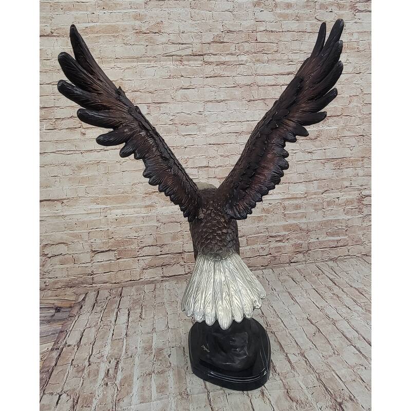 American Bald Eagle Outstretched Wings Bronze Statue Sculpture Figure Marble Base 33 Inches X 19 Inches