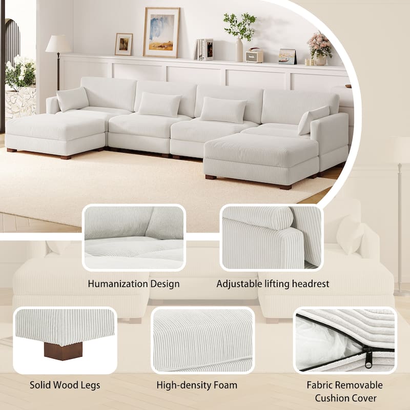 Oversized Corduroy Upholstered Modular Sectional Sofa for Living Room