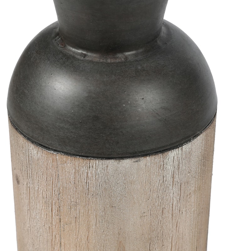 Iron and Wood Bottle Vases (Set of 2)