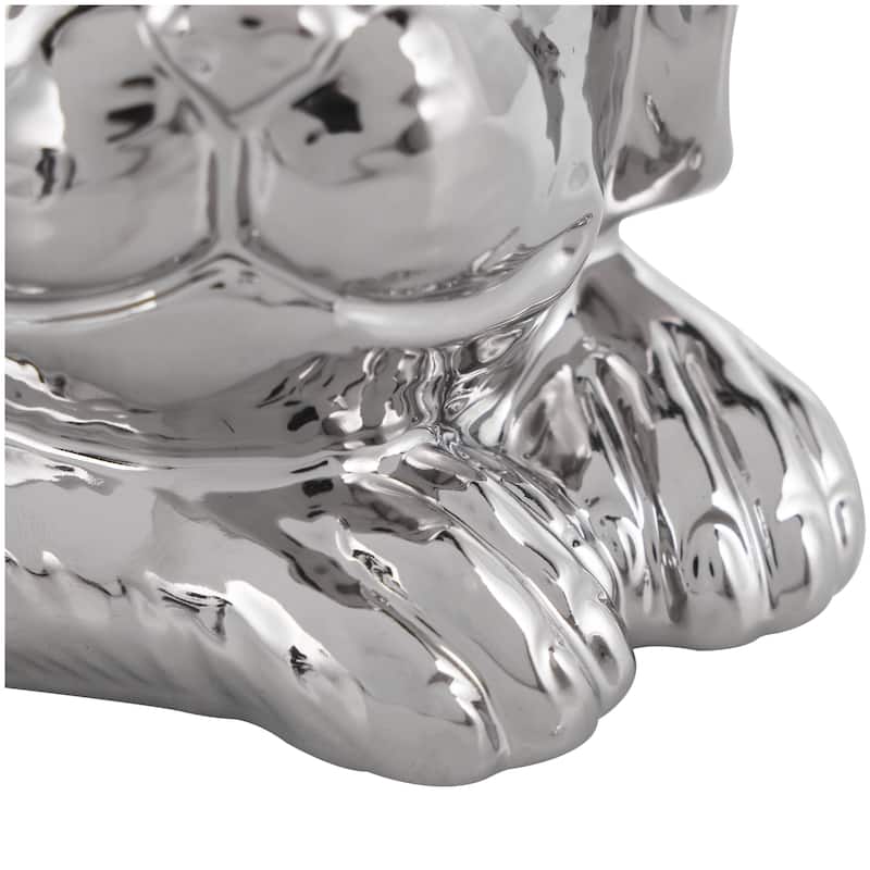 Ceramic Dog Laying Decorative Sculpture with Matte Finish - Silver or Gold - Roche River Decor