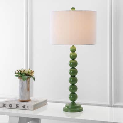 SAFAVIEH Lighting 31-inch Jenna Stacked Ball Green Table Lamp (Set of 2) - 14"x14"x31.5"