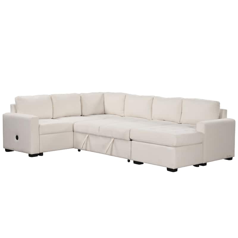 108.3'' Spacious U-Shape Sectional Sofa for 6, Pull-Out Bed, Lounge Chair with USB & Type-C Ports
