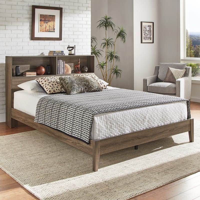 Malins Bookcase Queen Platform Bed with USBs by iNSPIRE Q Classic - Grey