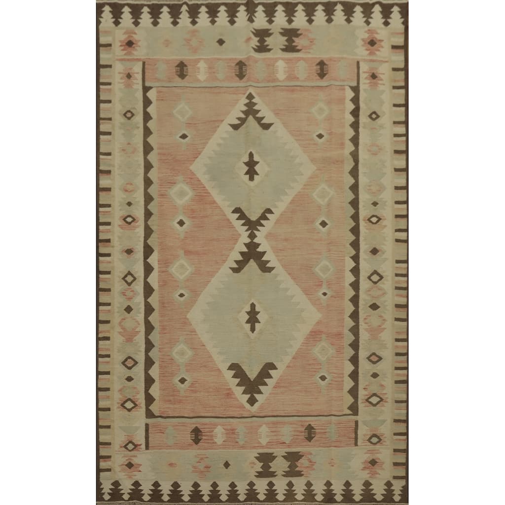 Hand Woven Oriental 100% Wool Carpet Southwestern Tribal Oranges & Rust Kilim Area Rug - 9' 8'' X 6' 6''