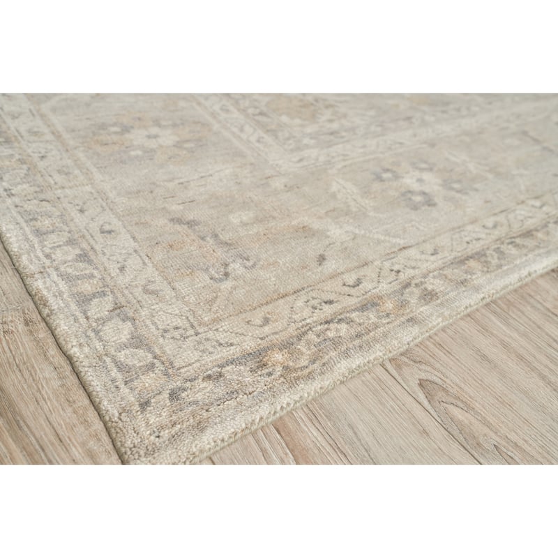 EXQUISITE RUGS Antique Weave Oushak Hand-knotted New Zealand Wool Ivory/Brown Rug.