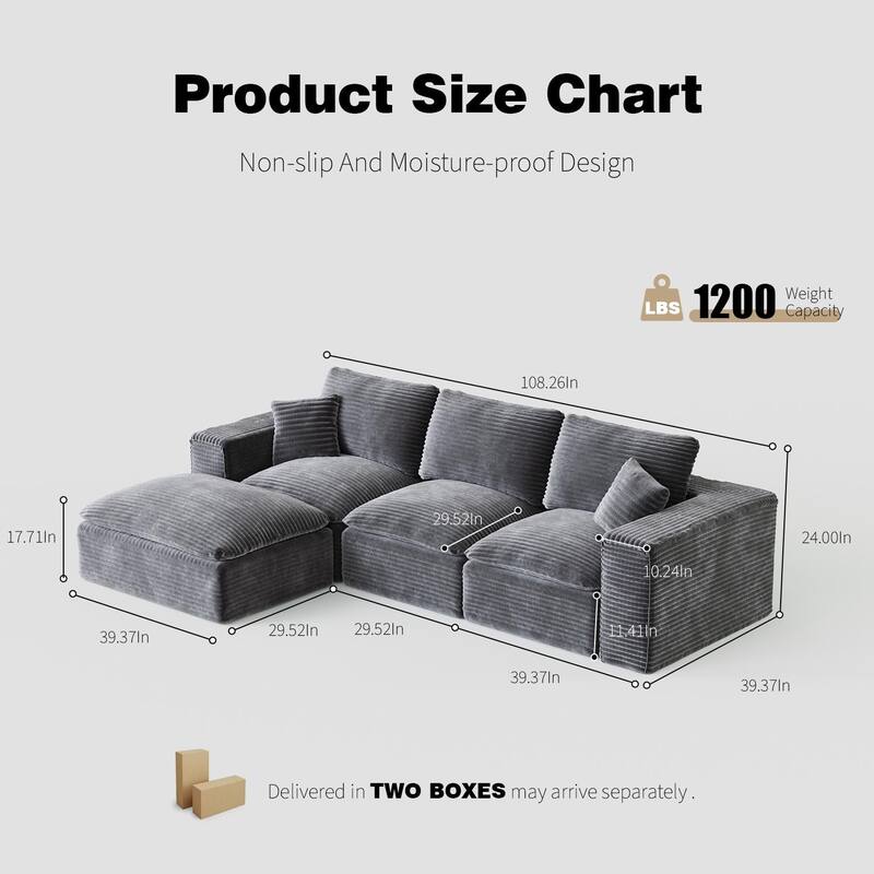 108" Cloud Sectional Couch with L-Shape Chaise, Left-right interchangeable, Modular Sofa with Deep Seat, Upholstered Couches