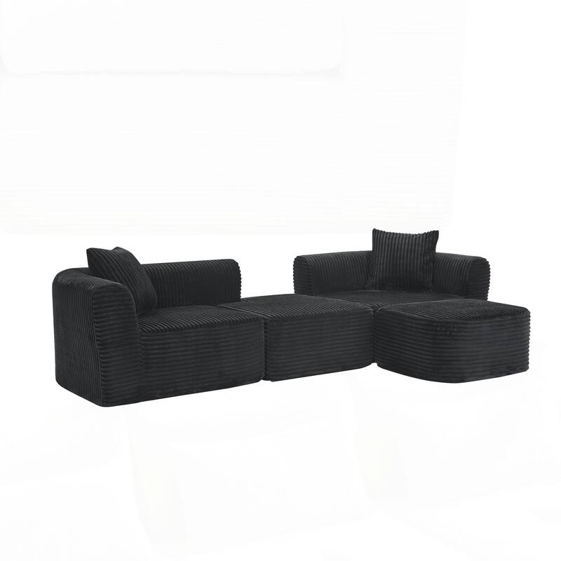 Sectional Couch with L-Shape Chaise, Modular Sofa with Movable Ottoman