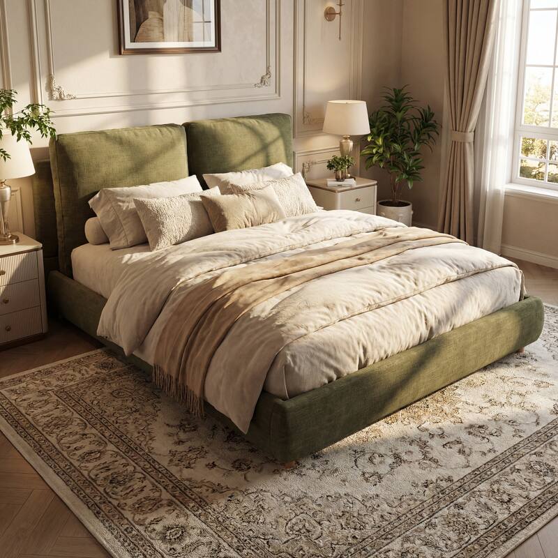 Christopher Knight Home - Charlotte Upholstered Boucle Platform Bed with Removable Pillow Headboard