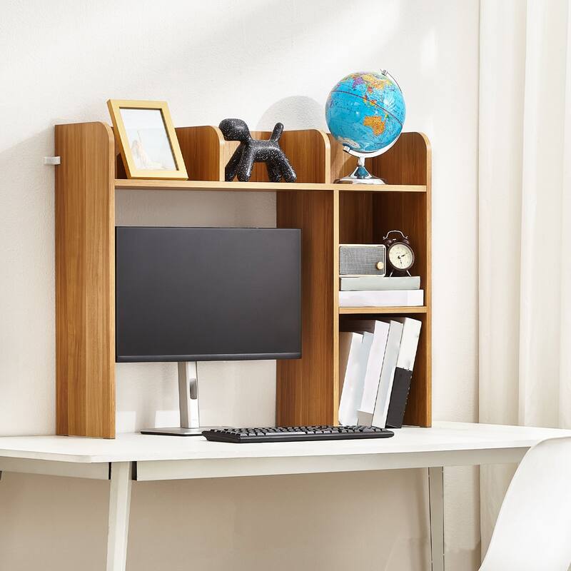 Particle Board Desktop Bookshelf Hutch with Anti-Slip Feet Pads, 2 Shelves - 37.2" L x 9.5" W x 28.9" H