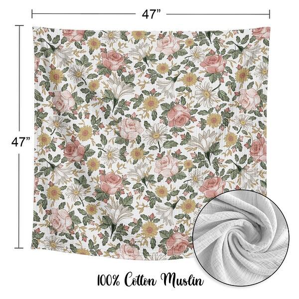 Sweet Jojo Designs Vintage Floral Boho Girl 2 Pack 100% Cotton Muslin Baby Swaddle Receiving Blankets - Solid Pink, Shabby Chic