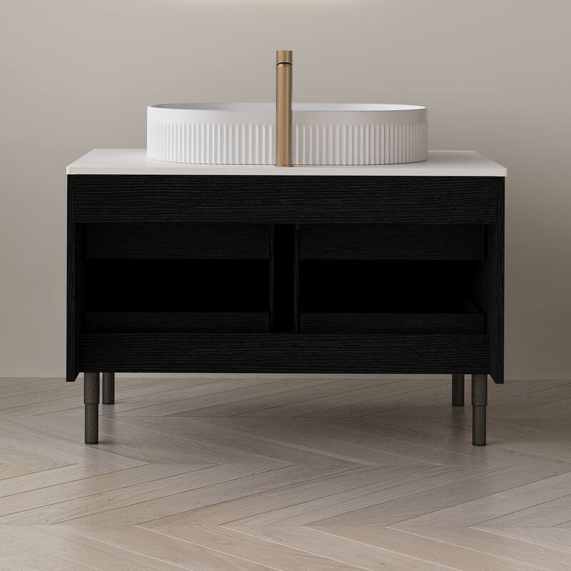 GDFStudio - Luxury 36" Floating/Freestanding Sintered Stone Bathroom Vanity with Ceramic Vessel Sink & Soft-Close Drawers