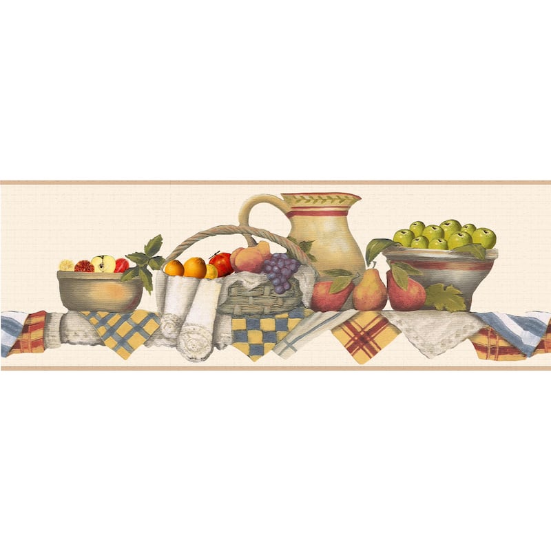 Green, Yellow, Red Fruit Baskets Peel and Stick Wallpaper Border 15 ft ...
