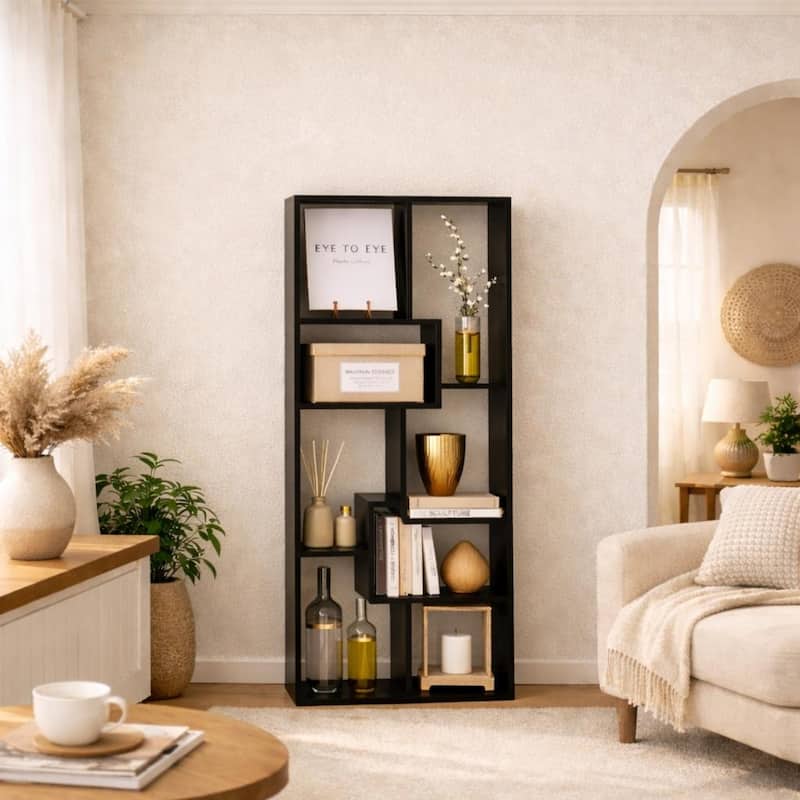 Asymmetrical Display Shelf & Bookcase, 5-Tier, Black