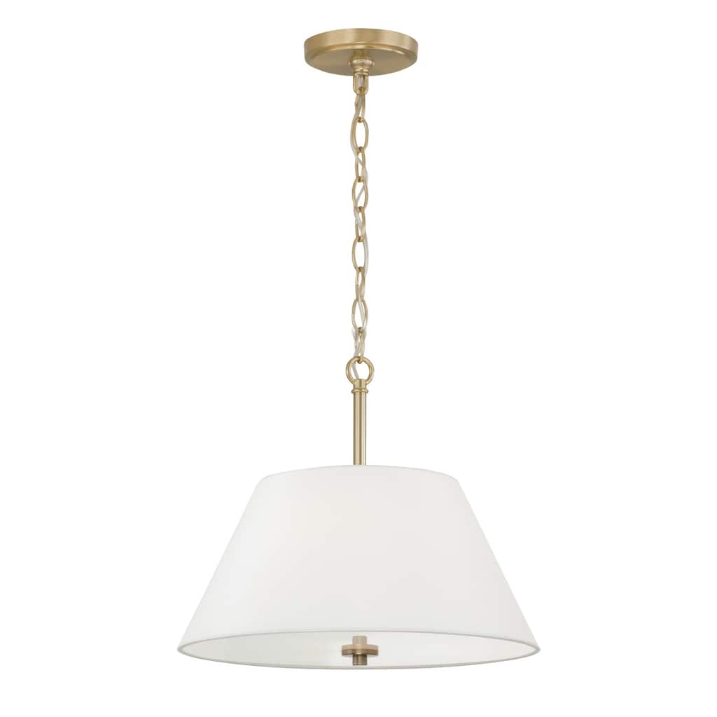 15"W x 13.25"H 3-Light Dual Mount Pendant in Matte Brass with White Fabric Shade and Glass Diffuser - 15"W x 13.25"H