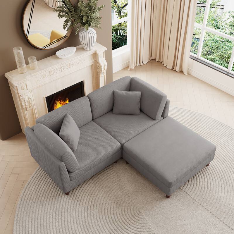 Corduroy Convertible Couch Modular Sectional Sofa with Ottoman