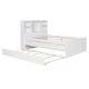preview thumbnail 13 of 11, Full Platform Bed Multifunctional Bed Frame with Under-bed Storage Drawers & Twin Size Trundle, Headboard with 5 Shelf & Socket