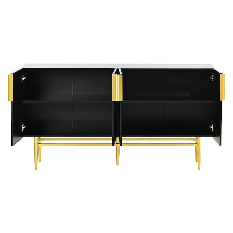 4-door Sideboard Buffet Cabinet with Gold Metal Handle - 60"L x 15.2"W x 31.5"H