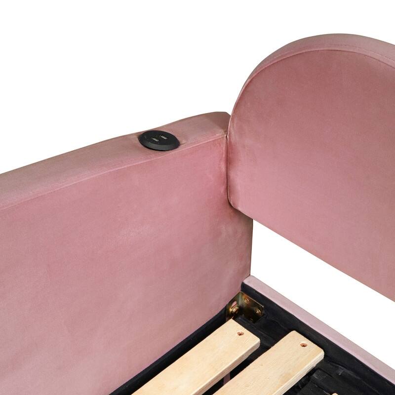 Twin Size Velvet Upholstered Daybed with Cloud-Shaped Backrest,Trundle and 2 Drawers