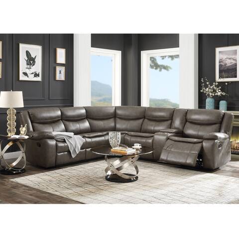 Taupe Leather Corner Sofa - 201"Wx36"Dx40"H