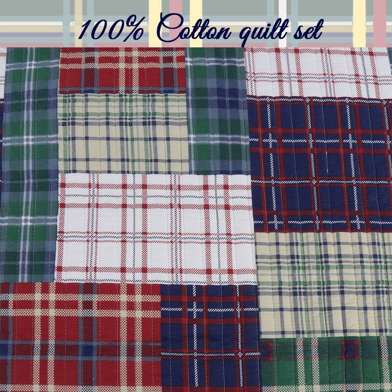 Cozy Line Nate Patchwork Reversible Cotton Quilt Bedding Set - Navy/Red/Green/White