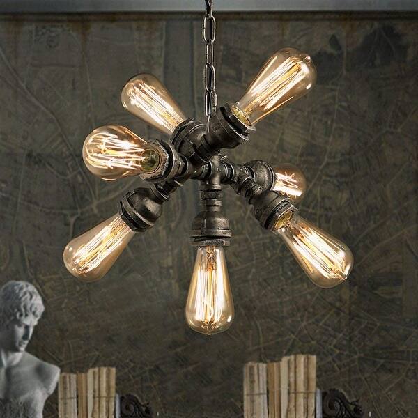 7 Light Industrial Pendant Lighting Loft Steampunk Pipe Chandelier Overstock 24127023 Industrial home decor is functional, minimalist, and celebrates the raw materials used. usd