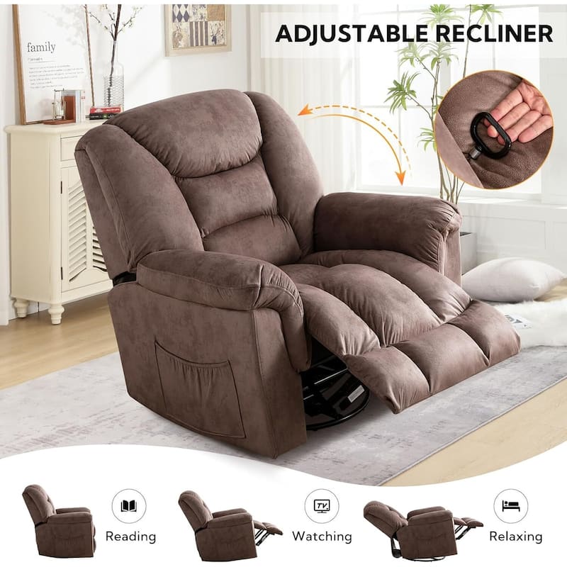Rocker Recliner Chair Oversized Manual 360° Swivel Recliners for Living Room