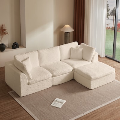 Floor Standing L-shaped Sectional Sofa Modular Deep Seat Couch Chenille Sleeper Sofa Bed with Ottoman Chaise Lounge and Pillows