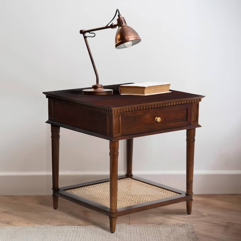 Maxwelton Acacia Wood and Cane Bed Side Table