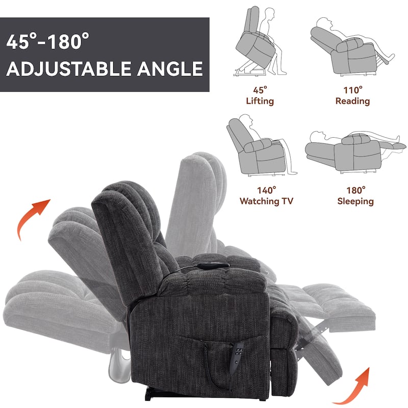 Power Lift Recliner Chair with Dual Motor, Massage and Lumbar Heat, Chenille Upholstery, Infinite Position Adjustment