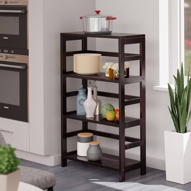 Leo 4-Pc Storage Shelf with 3 Foldable Woven Baskets, Espresso and Chocolate - 25.2 x 11.22 x 29.21 inches
