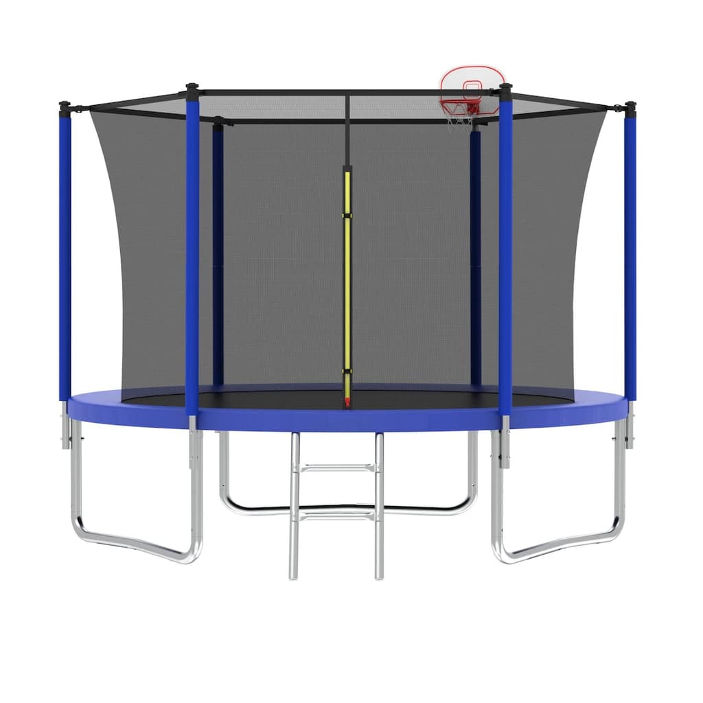 10FT Trampoline for Kids, Basketball Hoop and Ladder, Outdoor Kids Trampoline with Safety Enclosure for yard