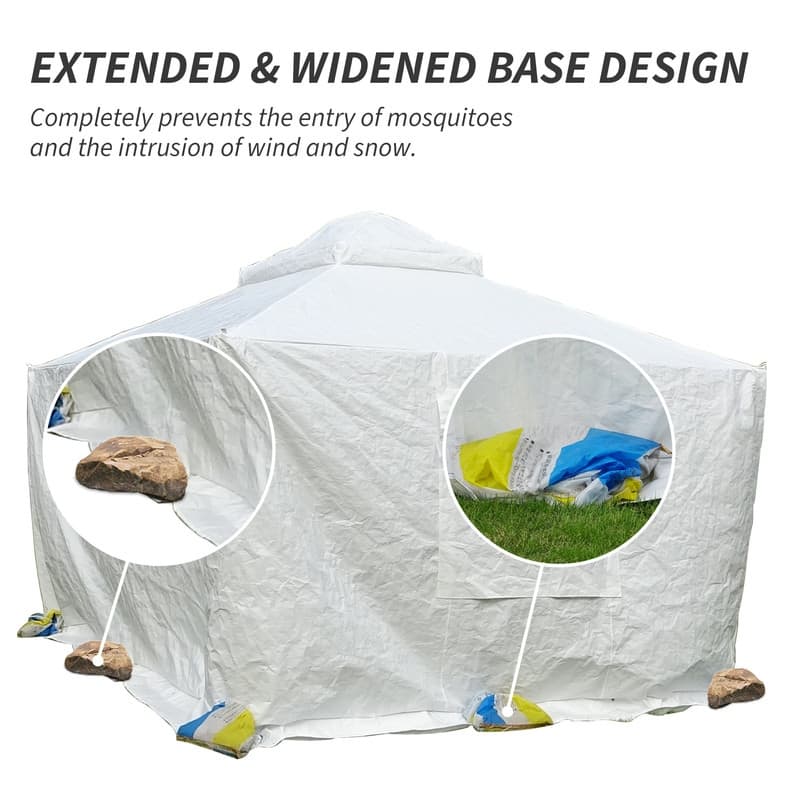 Domi 8' x 8' Universal Winter Gazebo Cover, All Season Waterproof Enclosed Cover with Sidewalls & Ventilated Mesh Windows, White