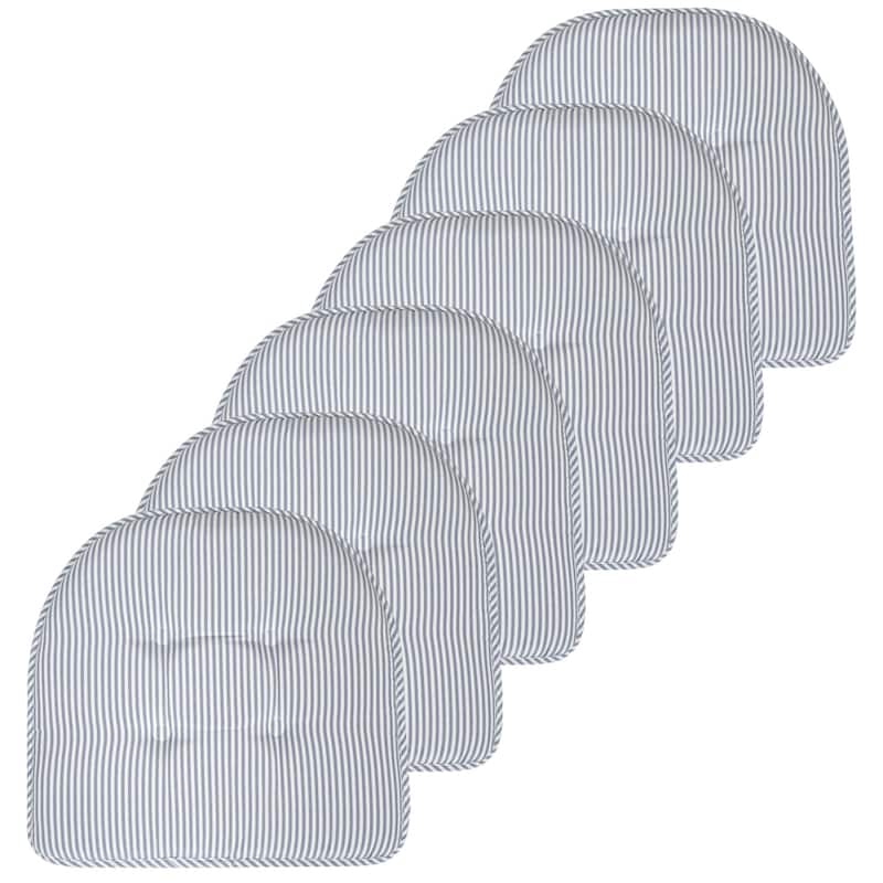 Pinstripe U-shaped Memory Foam Chair Pad - Blue - Set of 6