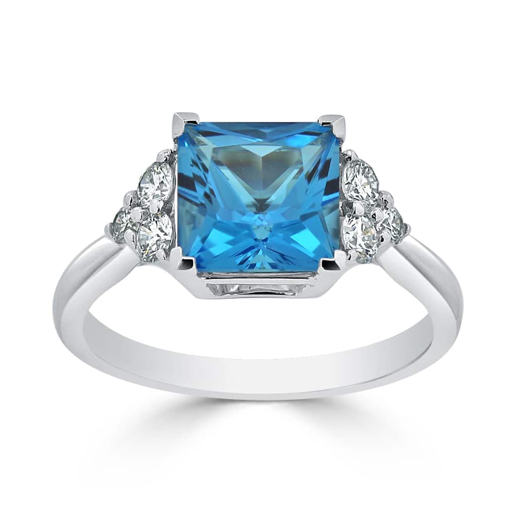 Auriya 3 1/10ct Princess-cut Swiss Blue Topaz and Diamond Engagement Ring 1/3ctw 14k Gold