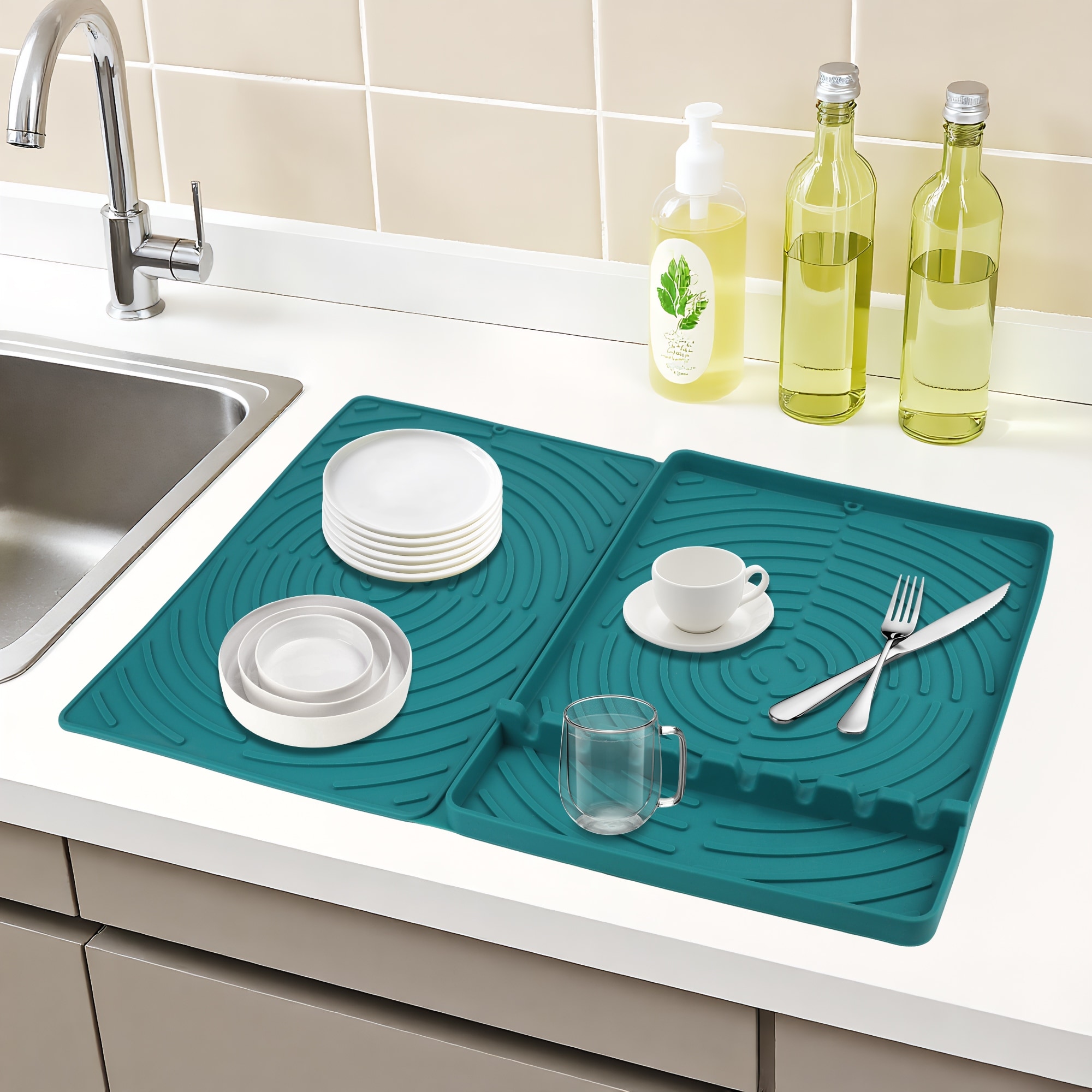 Silicone Dish Drying Mat for Kitchen Counter, Easy Clean Kitchen Mat, Silicone Mat, Fits Under Dish Rack 23.4x16.4 Inch