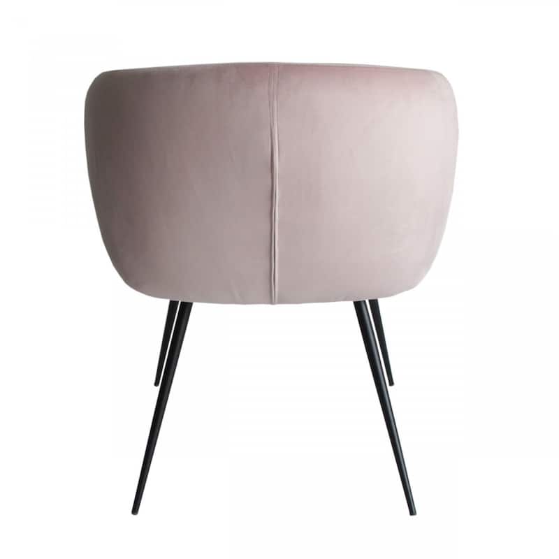 Pink Velvet Solid Back Metal Armchair with Black Legs for Dining Room - 25" x 24" x 32" (D x W x H)