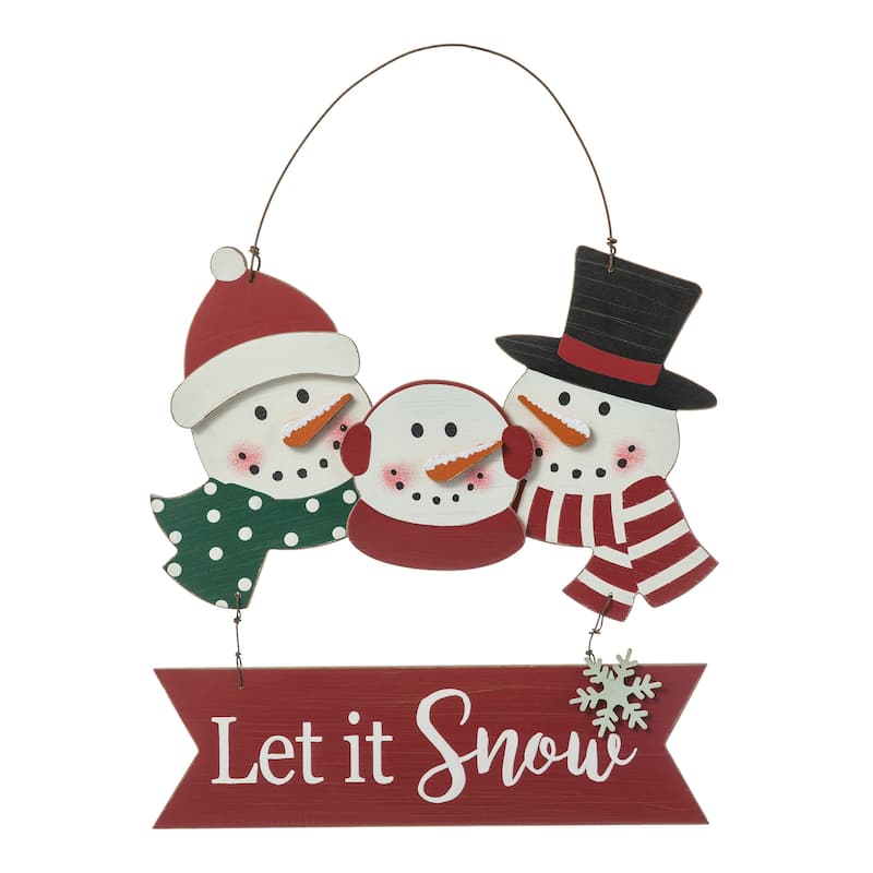 Glitzhome 12"H Wooden Christmas Snowman Family Wall Hanging Decor - 12.75"H