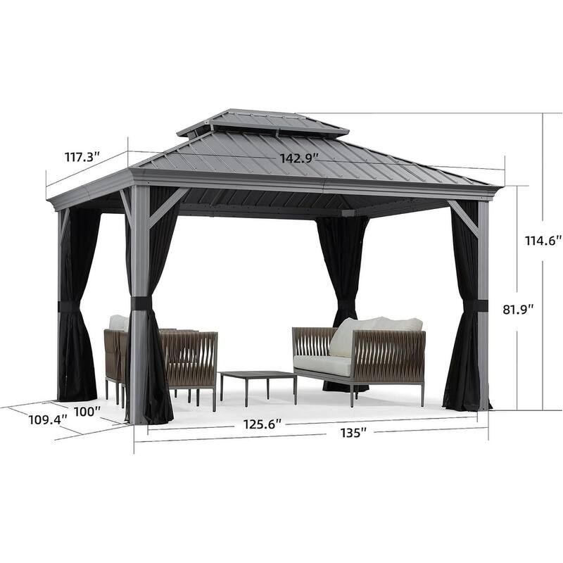 PURPLE LEAF Patio Gazebo for Backyard Hardtop Galvanized Steel Frame with Upgrade Curtain - Light Grey