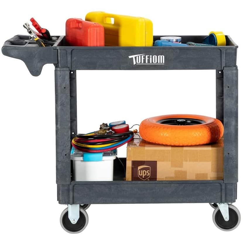 500lb Plastic Rolling 2-Tier Storage Utility Cart