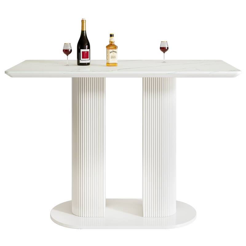 47-Inch Home Bar Unit, Bar Table with Faux Marble Finished Tabletop