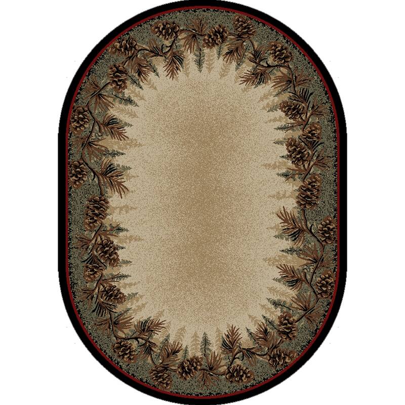 American Destination Mount Le Conte Pine Cone Lodge Rustic Area Rug - 5'3" x 7'3" Oval - Multi