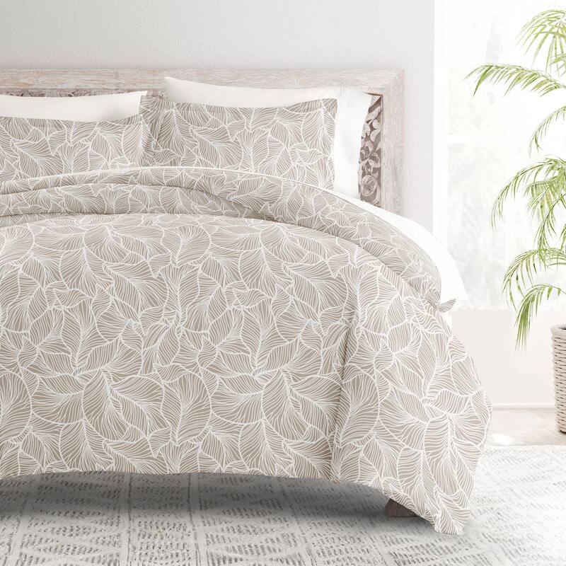 Becky Cameron 3-Piece Patterned Duvet Cover Set - Linear Leaves Taupe - King