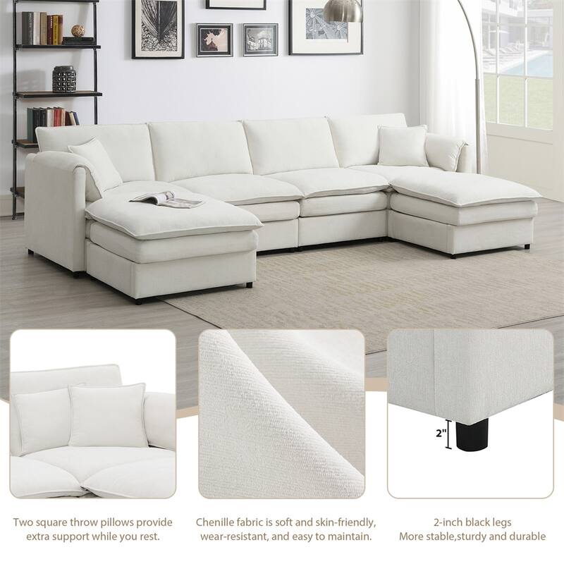 134"*66" Chenille Modular Sectional Sofa,U Shaped Cloud Couch Set
