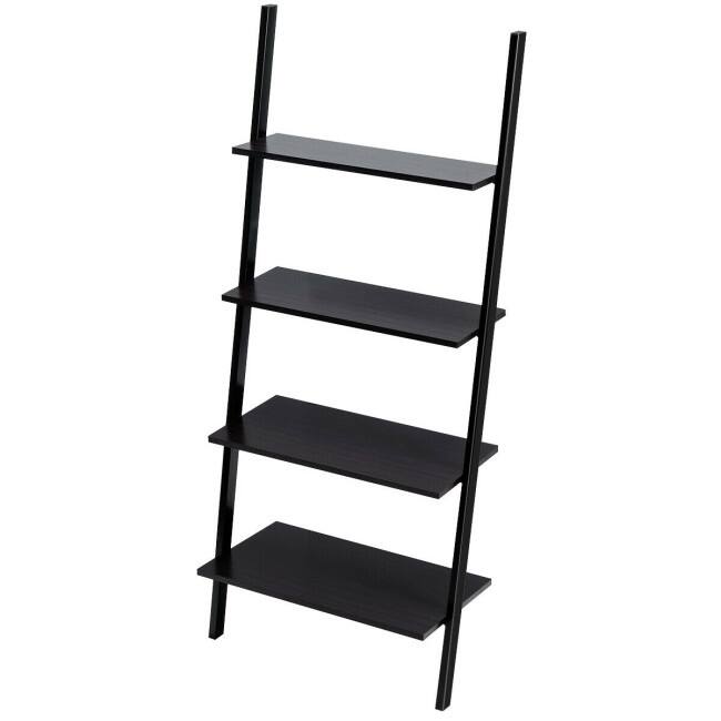 Multipurpose 4-Tier Industrial Leaning Wall Bookcase with Metal Frame - 25'' x 14'' x 60'' (L x W x H)