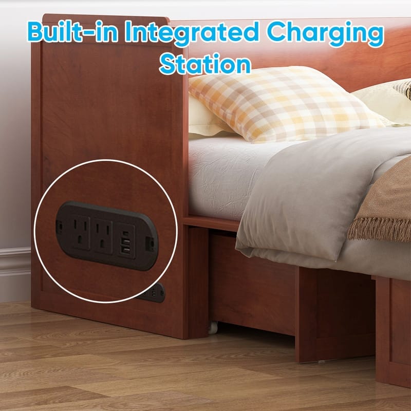 Mixoy Queen Size Murphy Bed with Charging Station & Storage Drawer,Space-Saving Design,Optional Mattress